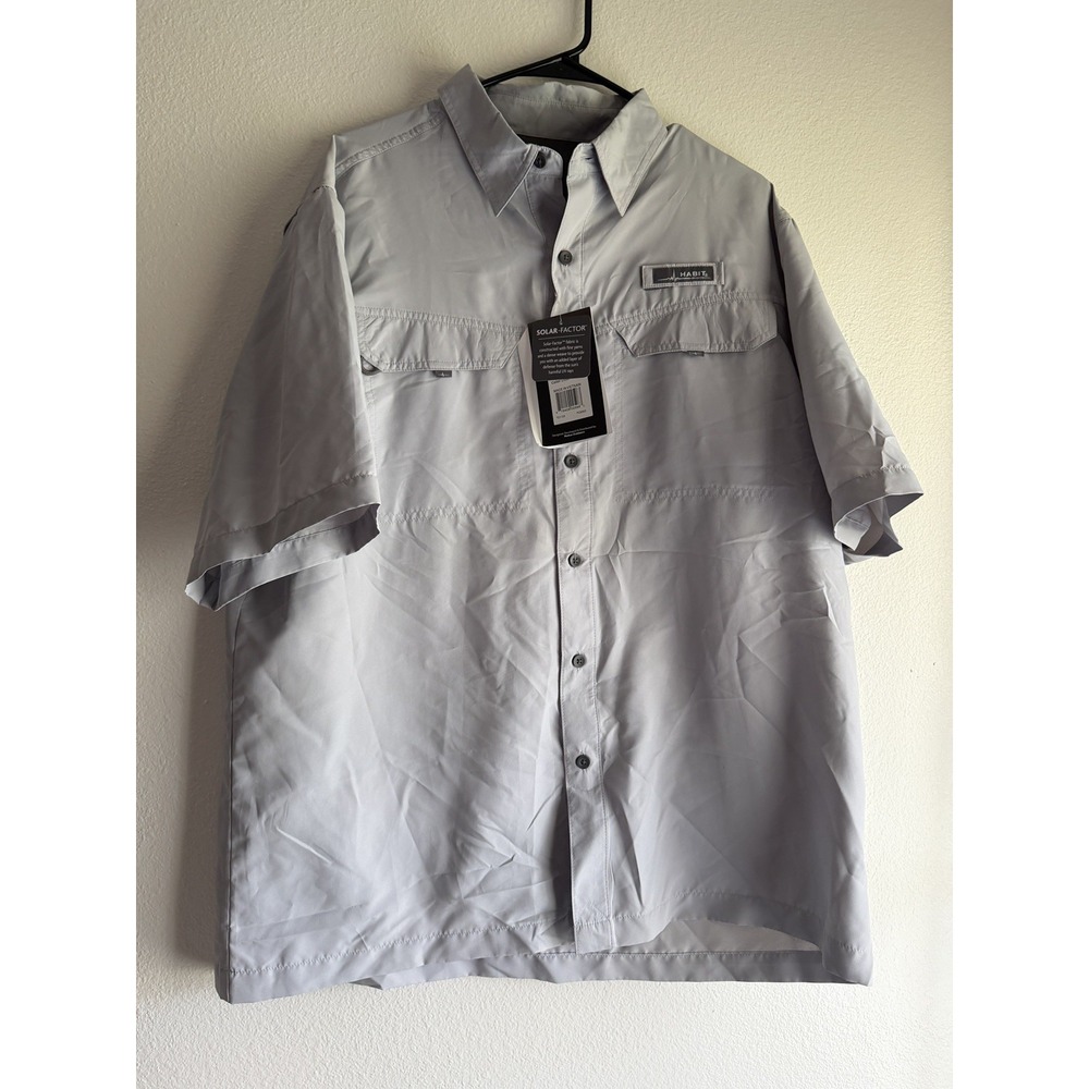New Habit Men's Short Sleeve 50+ UPF Fishing Shirt gray size Large NWT